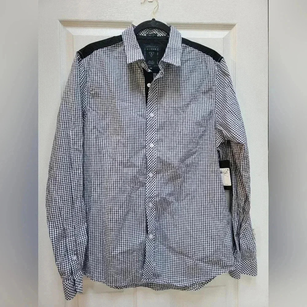 Guess Men's Liberty Check Long Sleeve Button Down Slim Fit Size Medium NWT